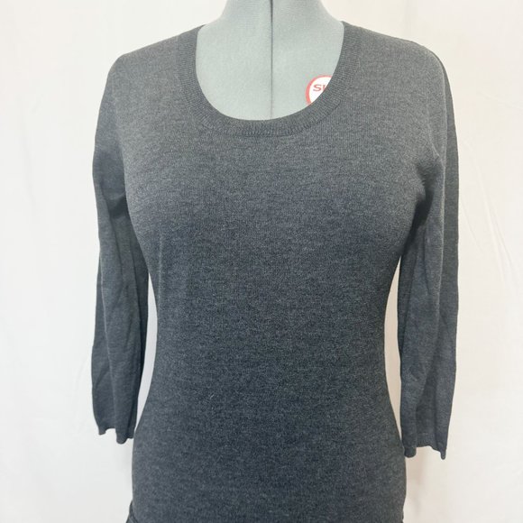 Calvin Klein Sz L Dark Heather Grey 3/4 Sleeves Crew Neck Fringe Sweater Dress - Picture 7 of 14